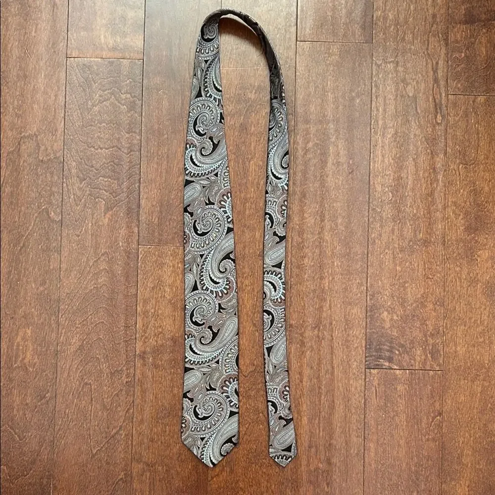 Sophisticated Ike Behar Woven Paisley Tie in Black, Brown and Blue, 100% Silk